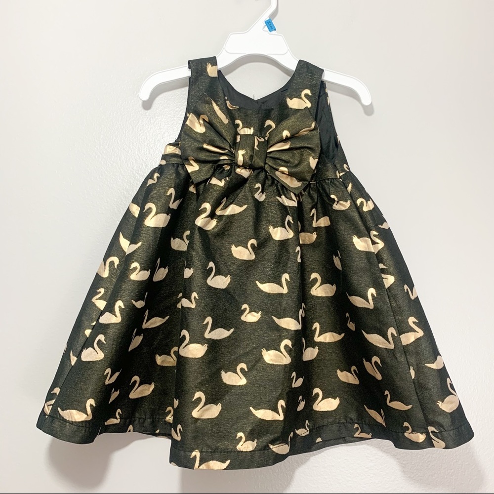 Cat & Jack Bow Front Swan Bird Print Dress Holiday